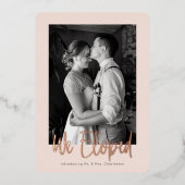 私たちだけの結婚式発表 ラグジュアリーなゴールド箔のヘッドライン 箔招待状 (正面)