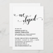 私たちだけの結婚式 ブラック&ホワイトのカリグラフィー装飾付き受付案内 招待状 (正面/裏面)