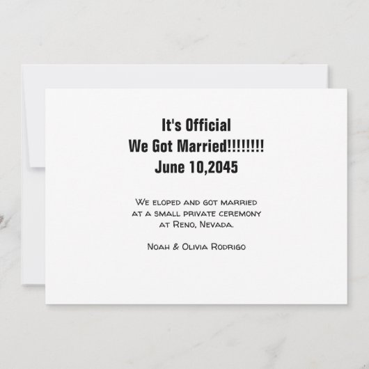 私たちだけの結婚式 現代の結婚写真 案内状 (裏面)