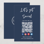 私たちとつながる ソーシャルメディア モダン ネイビーブルー 招待状 (正面/裏面)