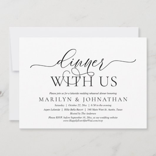 私たちとディナー結婚のリハーサルお祝い 招待状 (正面)