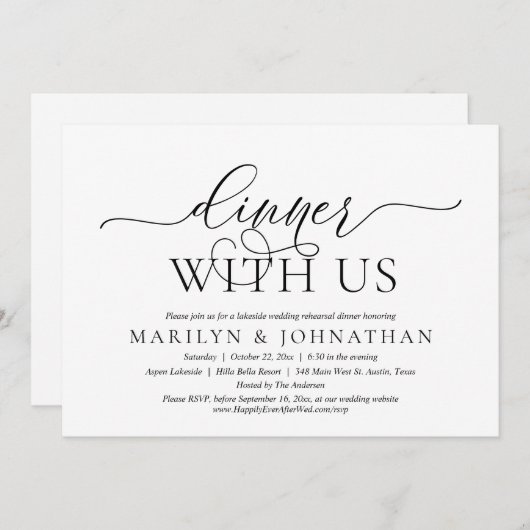 私たちとディナー結婚のリハーサルお祝い 招待状 (正面/裏面)