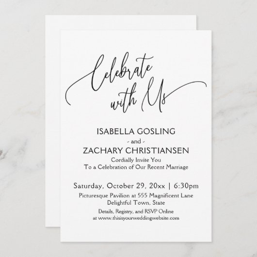 私たちと一緒にお祝いしよう - おしゃれな手書き - 黒と白 招待状 (正面/裏面)