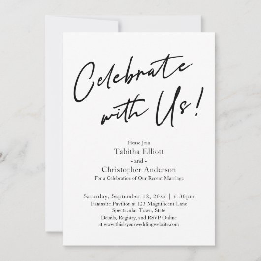 私たちと一緒にお祝いしよう - シンプルな黒と白の手書き 招待状 (正面)