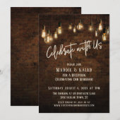 私たちと一緒にお祝いを - 工業的なレンガのエジソンライト 招待状 (正面/裏面)