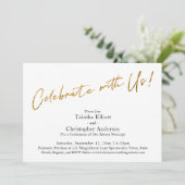 私たちと一緒にお祝いを - 手書きゴールドベーシックレセプション 招待状 (スタンド正面)