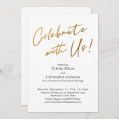 私たちと一緒にお祝いを - 手書きゴールドベーシックレセプション 招待状 (正面/裏面)