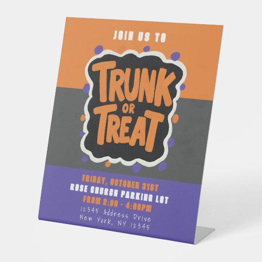 私たちと一緒にハロウィーンのビジネスをトランクまたは扱う 台座サイン (正面)