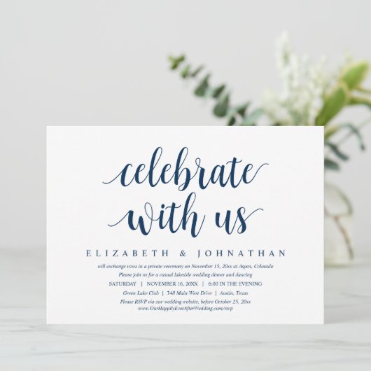 私たちと一緒に祝いましょう ウェディングエロープメントディナー招待状 招待状 (スタンド正面)
