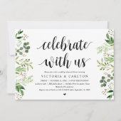 私たちと一緒に祝いましょう グリーン、リハーサルディナー 招待状 (正面)
