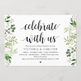 私たちと一緒に祝いましょう グリーン、リハーサルディナー 招待状