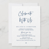 私たちと一緒に祝いましょう、ネイビーブルー、結婚式の秘密の結婚式 招待状 (正面)