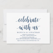 私たちと一緒に祝いましょう、ネイビーブルー、結婚式の秘密の誓い 招待状 (正面)