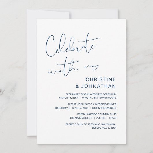 私たちと一緒に祝いましょう、モダンなウェディングエロープメントの招待状 招待状 (正面)