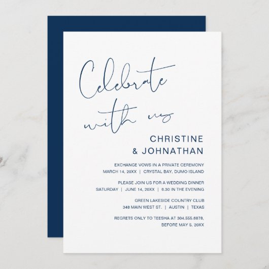 私たちと一緒に祝いましょう、モダンなウェディングエロープメントの招待状 招待状 (正面/裏面)