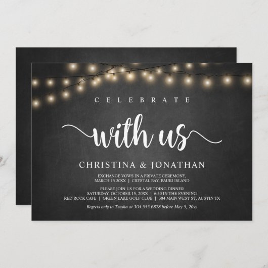 私たちと一緒に祝いましょう、ラスティックウェディングエロープメント招待状 招待状 (正面/裏面)