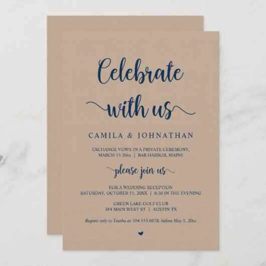 私たちと一緒に祝いましょう、ラスティック クラフト エロープメント パーティ 招待状 (正面/裏面)