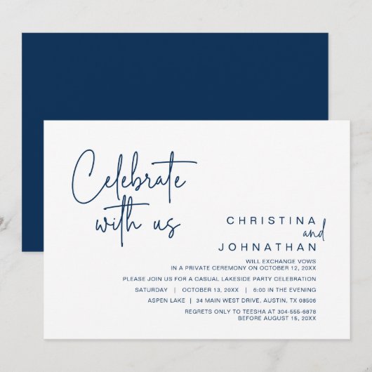 私たちと一緒に祝いましょう, 結婚後の秘密の結婚式パーティー 招待状 (正面/裏面)