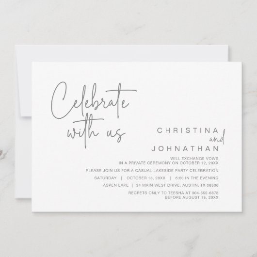 私たちと一緒に祝いましょう, 結婚後の秘密の結婚式パーティー 招待状 (正面)