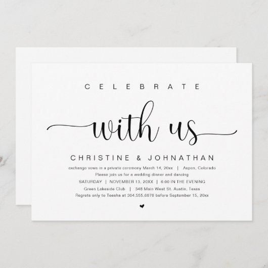 私たちと一緒に祝おう、ウェディングエロープメントパーティ 招待状 (正面/裏面)