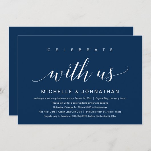 私たちと一緒に祝おう ウェディングエロープメント ネイビーブルーイン 招待状 (正面/裏面)