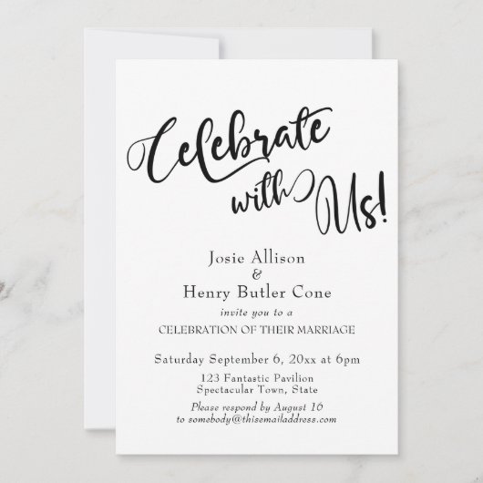 私たちと一緒に祝おう ウェディング レセプション ゴールド コンフェッティ 招待状 (正面)