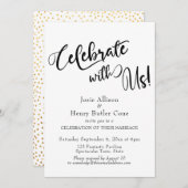 私たちと一緒に祝おう ウェディング レセプション ゴールド コンフェッティ 招待状 (正面/裏面)