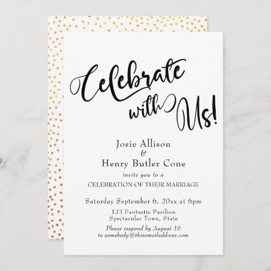 私たちと一緒に祝おう ウェディング レセプション ゴールド コンフェッティ 招待状 (正面/裏面)