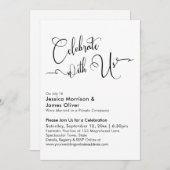 私たちと一緒に祝おう エレガントなカリグラフィー ブラック＆ホワイト 招待状 (正面/裏面)