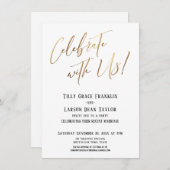 私たちと一緒に祝おう！エレガントなゴールドの結婚式 招待状 (正面/裏面)