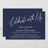 私たちと一緒に祝おう エレガントな手書き ネイビーブルー 招待状 (正面/裏面)