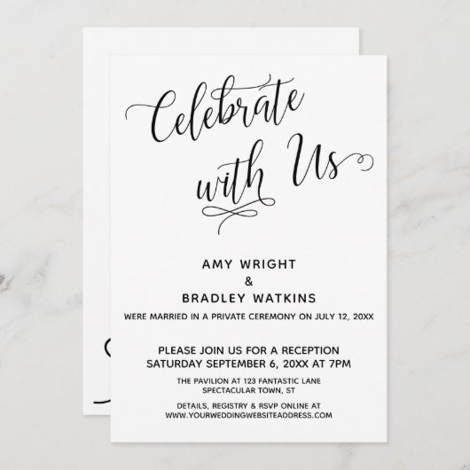 「私たちと一緒に祝おう」エレガントな結婚式後披露宴 招待状 (正面/裏面)