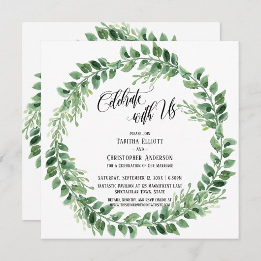 私たちと一緒に祝おう グリーンリース 受付のみ 招待状 (正面/裏面)