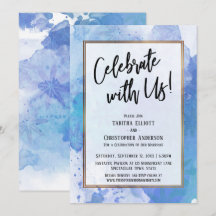 私たちと一緒に祝おう - ゴールドの境界線が付いた抽象的な青のスプラッシュ