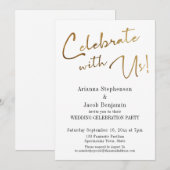 「私たちと一緒に祝おう！」シンプルなゴールドの結婚式パーティー 招待状 (正面/裏面)