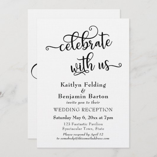 「私たちと一緒に祝おう」タイポグラフィー結婚披露宴2 招待状 (正面/裏面)