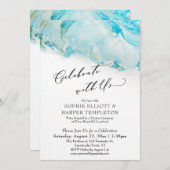 私たちと一緒に祝おう ティール&ゴールド インク 受付のみ 招待状 (正面/裏面)