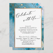 私たちと一緒に祝おう ティール＆ゴールド インク 受付のみ 招待状 (正面/裏面)