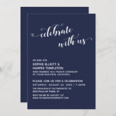 私たちと一緒に祝おう ハーツ スクリプト ネイビー レセプション 招待状 (正面/裏面)