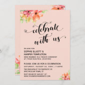 私たちと一緒に祝おう ハート スクリプト フローラル ブラッシュ ピンク 招待状 (正面/裏面)