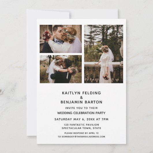 私たちと一緒に祝おう! ミニマルゴールド手書きフォト 招待状 (裏面)