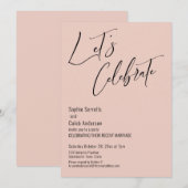 私たちと一緒に祝おう！モダンなバーガンディピンクのレセプション 招待状 (正面/裏面)