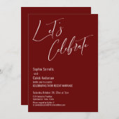 私たちと一緒に祝おう！モダンなバーガンディーの受付 招待状 (正面/裏面)