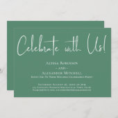 私たちと一緒に祝おう!モダンなフォントのグリーンレセプション 招待状 (正面/裏面)