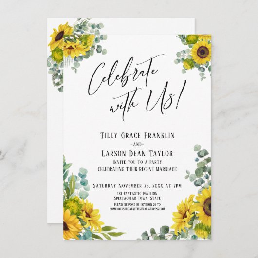 私たちと一緒に祝おう!ユーカリとひまわりの受付 招待状 (正面/裏面)