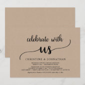 私たちと一緒に祝おう、ラスティック ウェディング エロープメント パーティー 招待状 (正面/裏面)