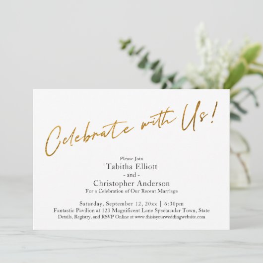 私たちと一緒に祝おう - 基本的なデザインのゴールドレセプション 招待状 (スタンド正面)