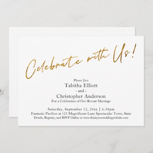 私たちと一緒に祝おう - 基本的なデザインのゴールドレセプション 招待状 (正面/裏面)