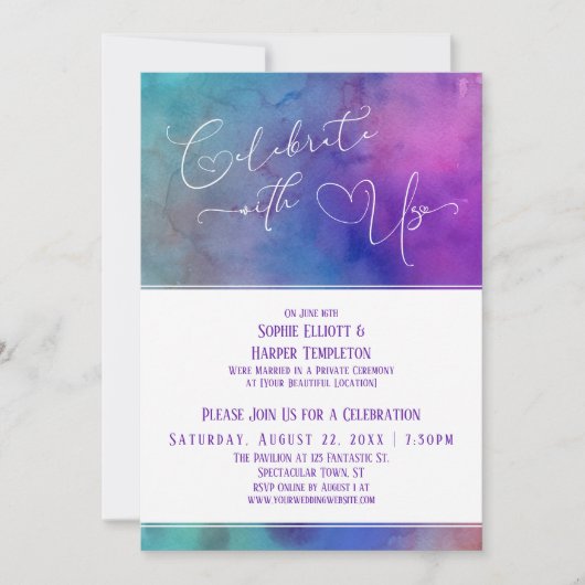 私たちと一緒に祝おう 水彩ハートの受付のみ 招待状 (正面)