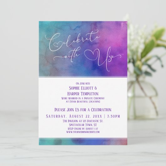 私たちと一緒に祝おう 水彩ハートの受付のみ 招待状 (スタンド正面)